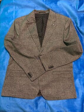 Report Collection Men's Gray Glen Plaid Sport Coat